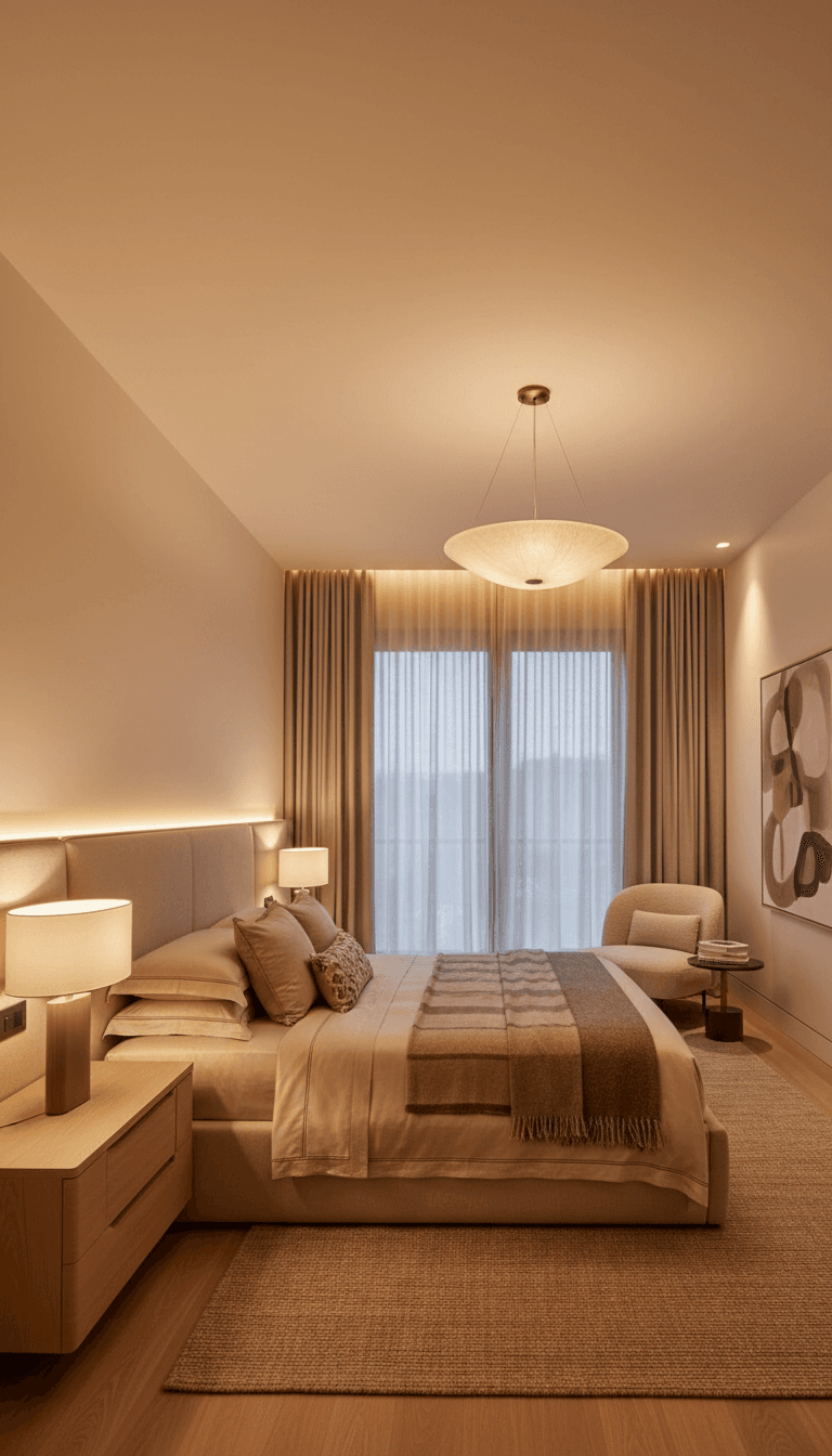 Master bedroom with perfectly finished drywall and elegant paint