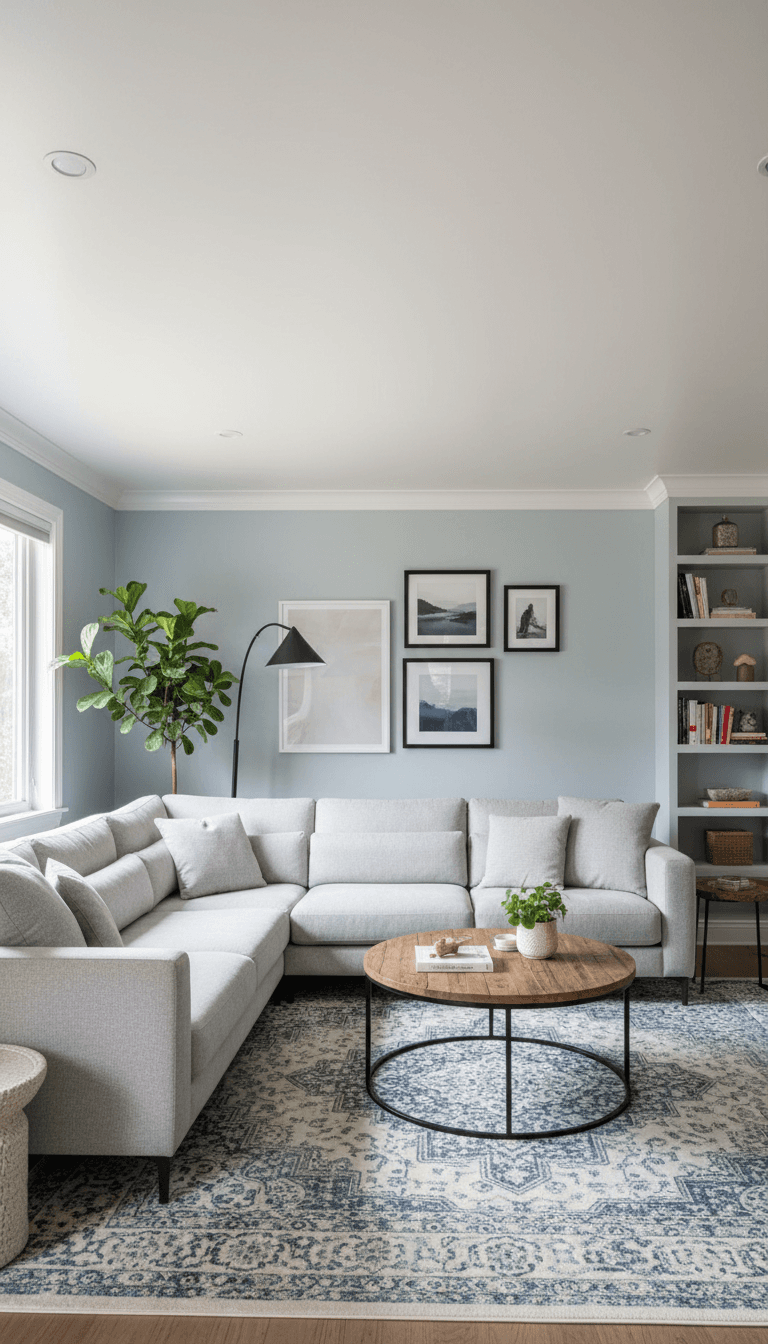 Living room with newly finished smooth ceiling and bright white walls
