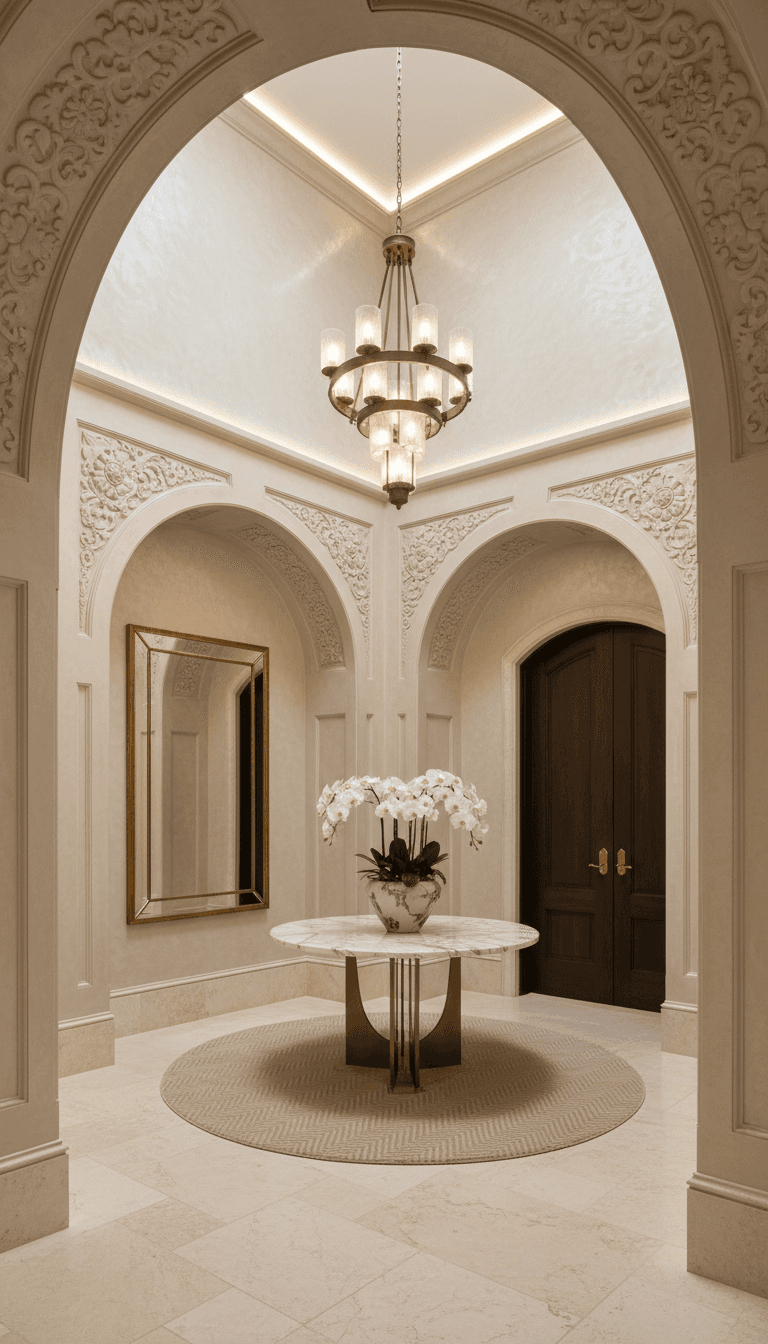 Elegant entryway with premium plaster work and refined wall finish