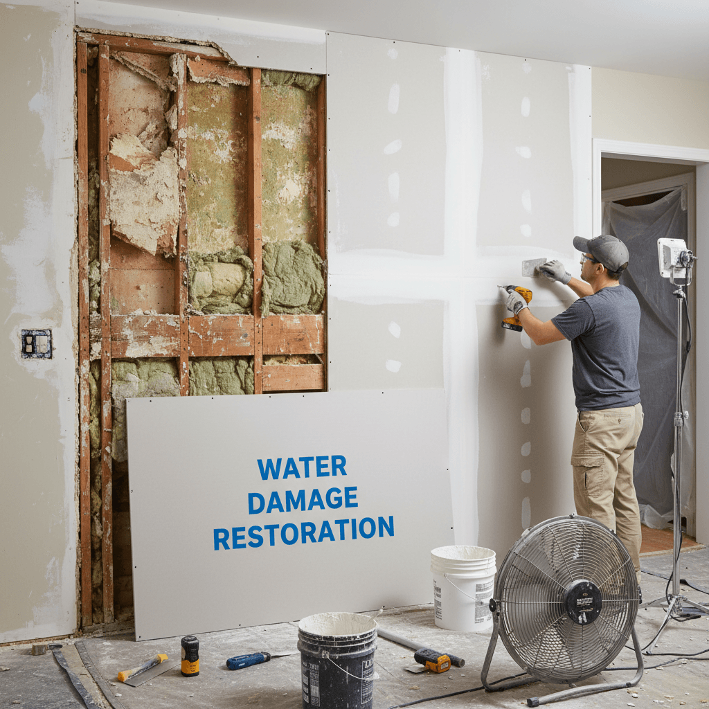 Water damage restoration with new drywall and professional finishing