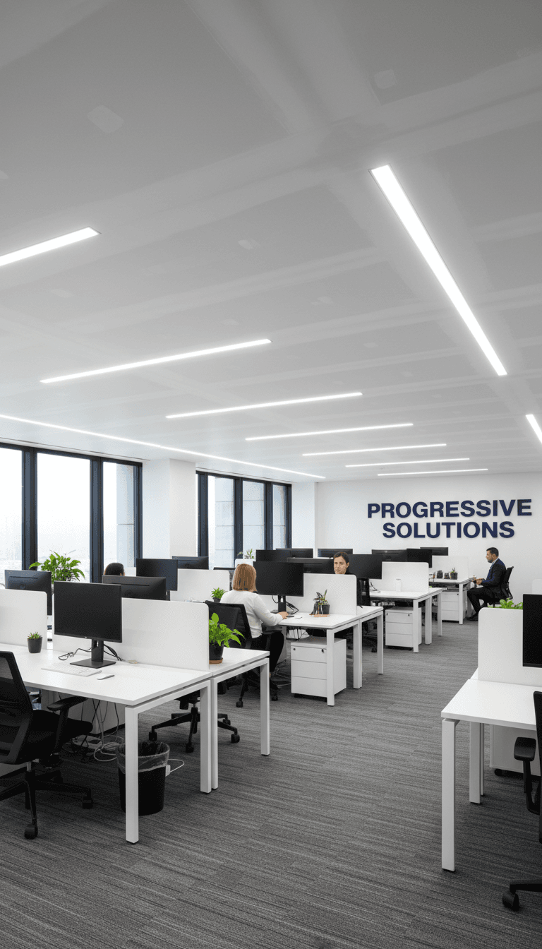 Modern office space with seamless ceiling and wall finishes